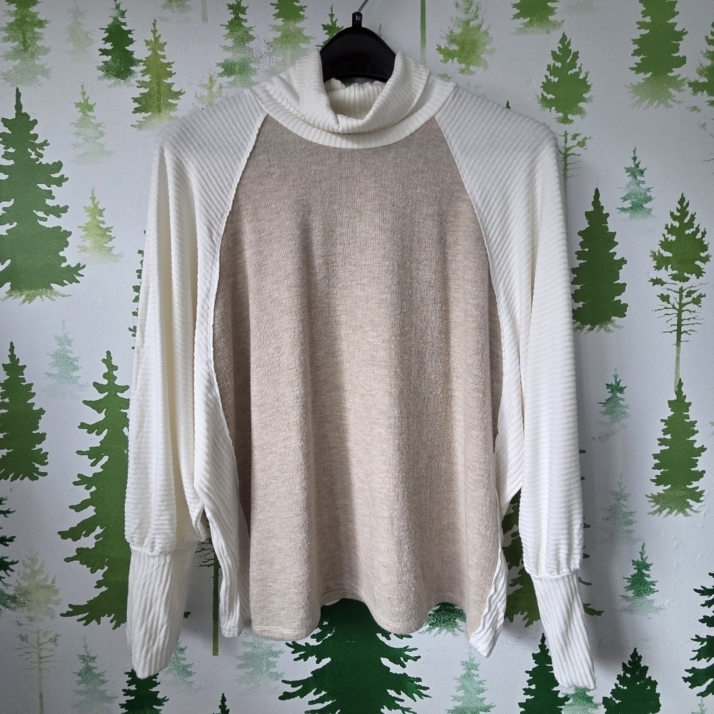 Bordeux Cream and Tan Turtleneck Sweater